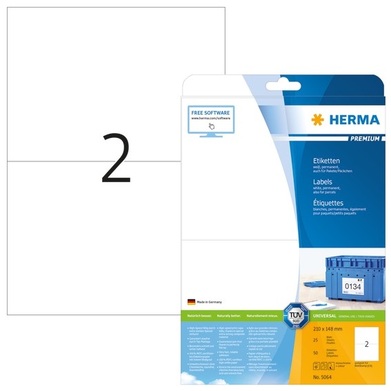 HERMA 5064 Etiketten Premium A4 210x148 mm weiß Papier matt 50 S