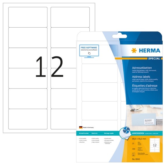 HERMA 8842 Inkjet Adressetiketten A4 88,9x46,6 mm weiß Papier ma