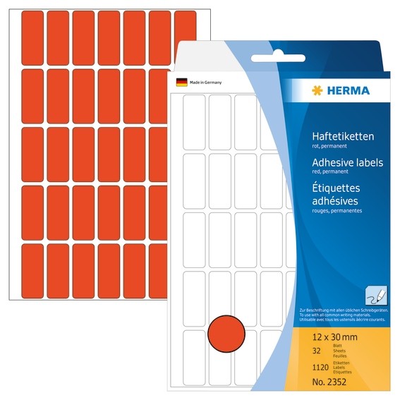 HERMA 2352 Vielzwecketiketten 12x30 mm rot Papier matt Handbesch