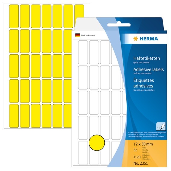 HERMA 2351 Vielzwecketiketten 12x30 mm gelb Papier matt Handbesc