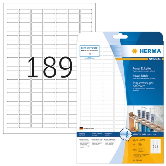 HERMA 10900 Etiketten A4 25,4x10 mm weiß extrem stark haftend Pa