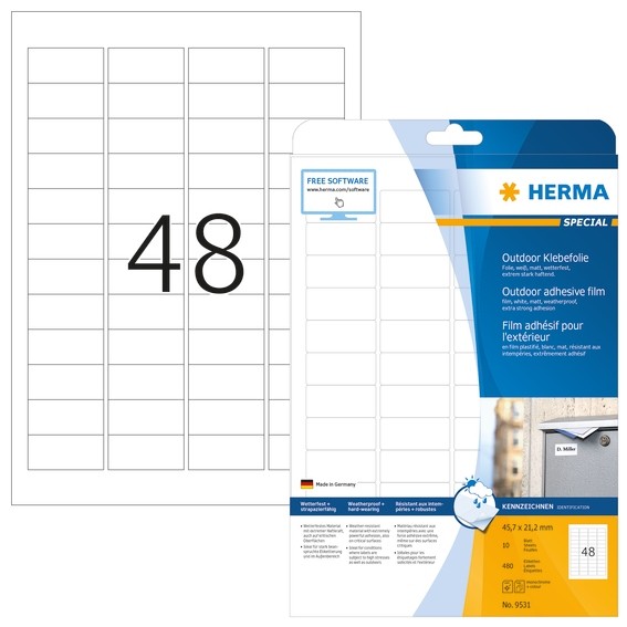 HERMA 9531 Etiketten A4 Outdoor Klebefolie 45,7x21,2 mm weiß ext