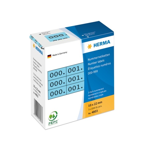 HERMA 4803 Nummernetiketten dreifach selbstklebend 10x22 mm blau