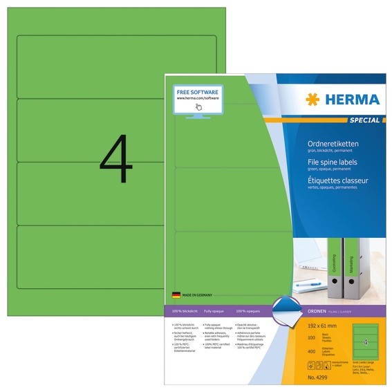 HERMA 4299 Ordneretiketten A4 192x61 mm grün Papier matt blickdi