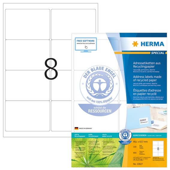HERMA 10827 Adressetiketten A4 99,1x67,7 mm weiß Recyclingpapier