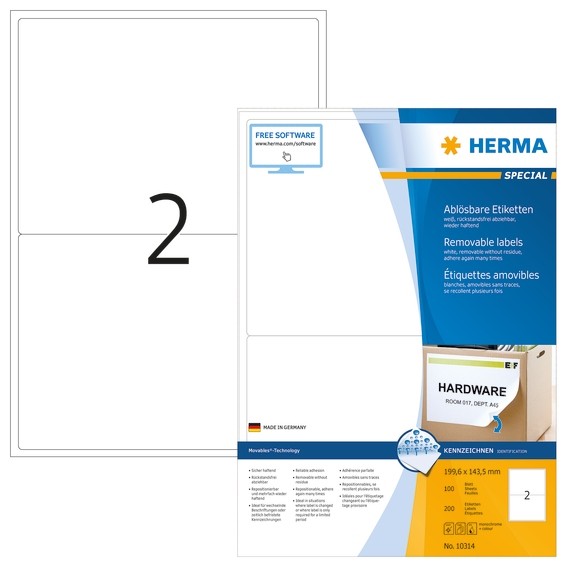 HERMA 10314 Ablösbare Etiketten A4 199,6x143,5 mm weiß Movables/