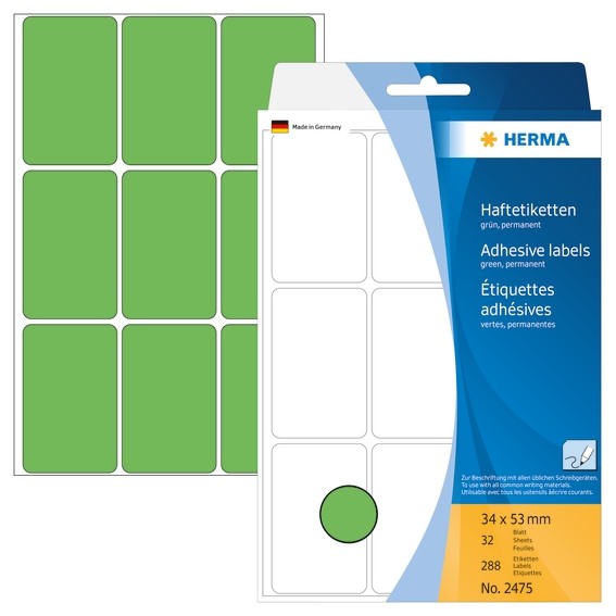 HERMA 2475 Vielzwecketiketten 34x53 mm grün Papier matt Handbesc