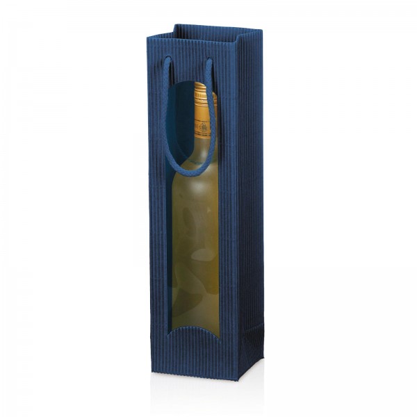 Tragetasche Geschenktüte für 1 Flasche 100x85x360 mm offene Welle Fenster Blau