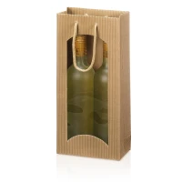 Tragetasche Geschenktüte für 2 Flaschen 170x85x360 mm offene Welle Fenster Natur