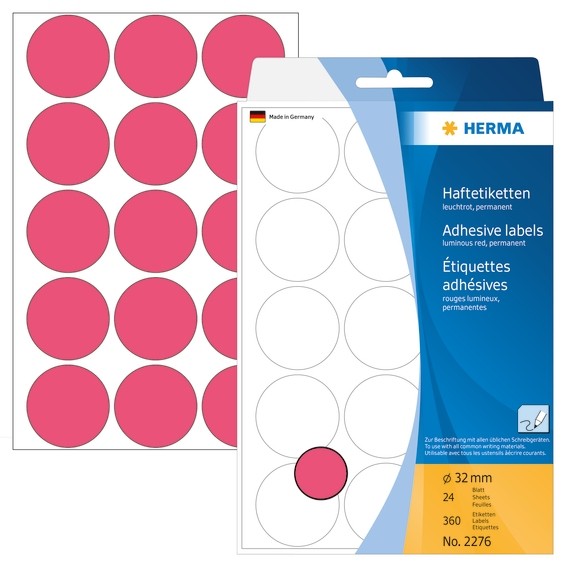 HERMA 2276 Vielzwecketiketten/Farbpunkte Ø 32 mm rund leuchtrot