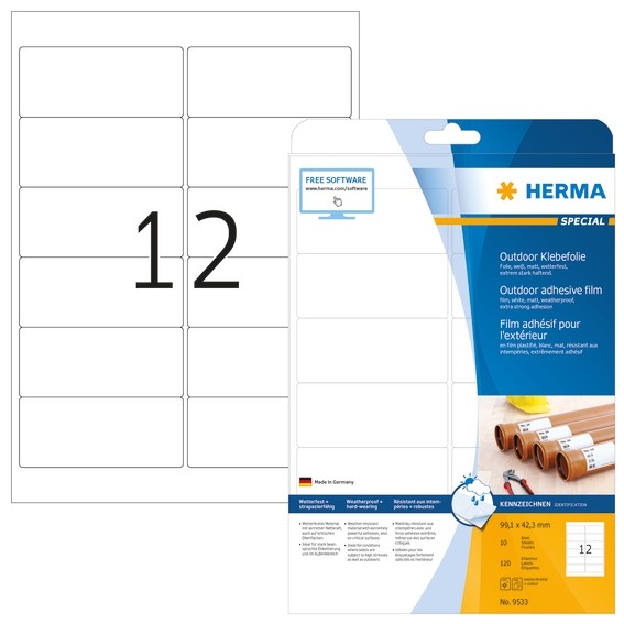 HERMA 9533 Etiketten A4 Outdoor Klebefolie 99,1x42,3 mm weiß ext