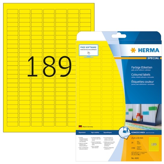 HERMA 4243 Farbige Etiketten A4 25,4x10 mm gelb ablösbar Papier