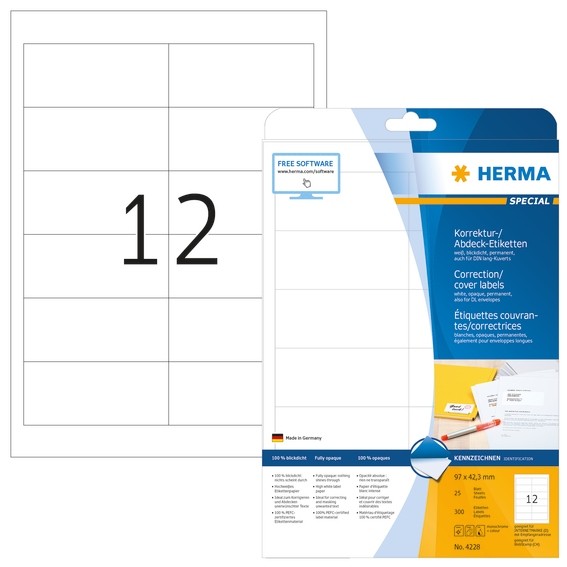 HERMA 4228 Korrektur-/Abdecketiketten A4 97x42,3 mm weiß Papier