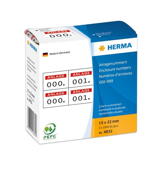 HERMA 4832 Anlagenummern selbstklebend 2-fach 15x22 mm Aufdruck