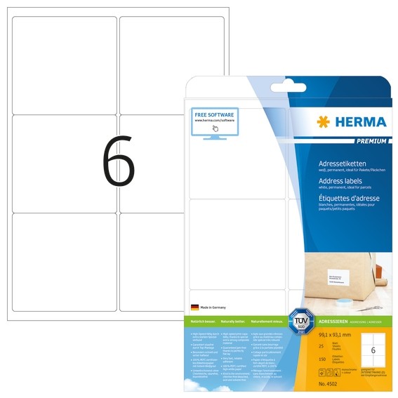 HERMA 4502 Adressetiketten Premium A4 99,1x93,1 mm weiß Papier m