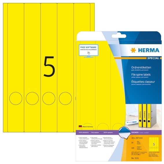 HERMA 5131 Ordneretiketten A4 38x297 mm gelb Papier matt blickdi