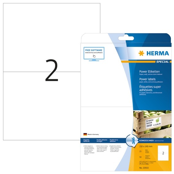 HERMA 10910 Etiketten A4 210x148 mm weiß extrem stark haftend Pa