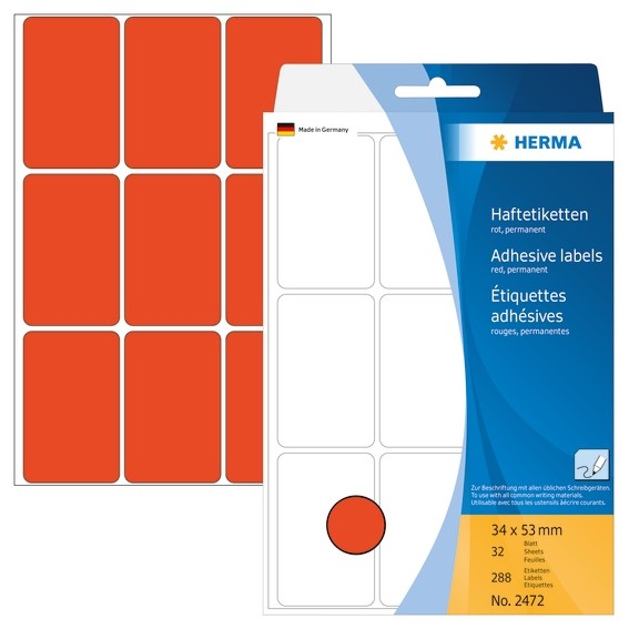 HERMA 2472 Vielzwecketiketten 34x53 mm rot Papier matt Handbesch