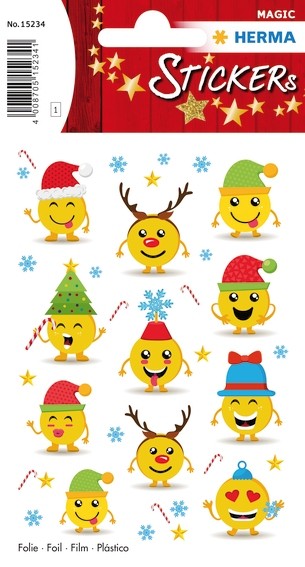 HERMA 15234 10x Sticker MAGIC Weihnachtsemojis, Folie