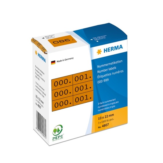 HERMA 4807 Nummernetiketten dreifach selbstklebend 10x22 mm brau