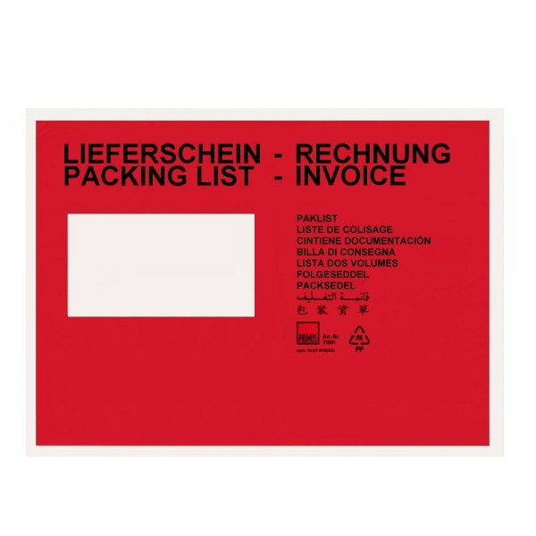 1000er Pack DIN C5 Lieferscheintaschen Rot / Bedruckt