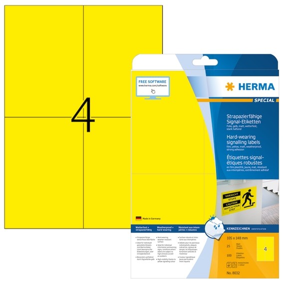 HERMA 8032 Signal-Schilder strapazierfähig A4 105x148 mm gelb st