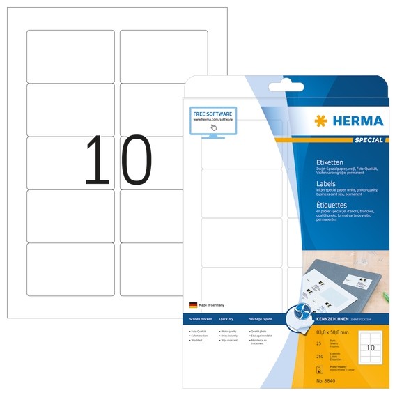 HERMA 8840 Inkjet-Etiketten A4 83,8x50,8 mm weiß Papier matt 250