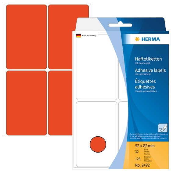 HERMA 2492 Vielzwecketiketten 52x82 mm rot Papier matt Handbesch