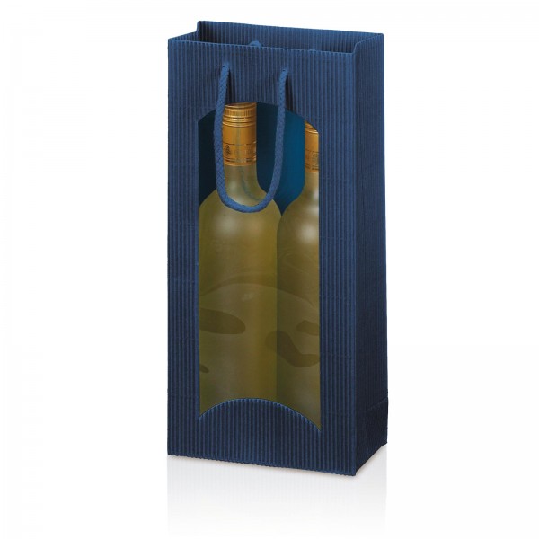 Tragetasche Geschenktüte für 2 Flaschen 170x85x360 mm offene Welle Fenster Blau