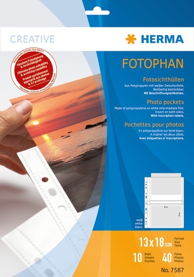 HERMA 7587 Fotophan Fotosichthüllen 13x18 cm quer weiß 10 Hüllen