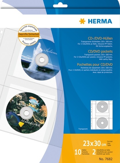 HERMA 7682 CD/DVD-Hüllen, transparente Folie incl. Papierhüllen