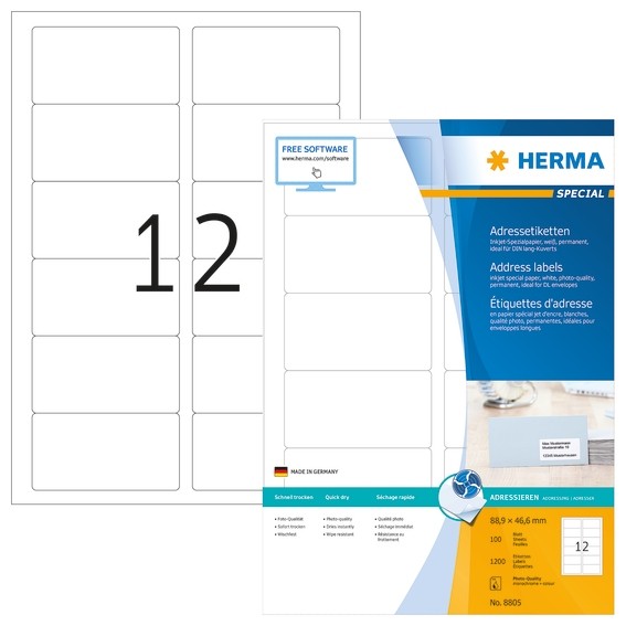 HERMA 8805 Inkjet Adressetiketten A4 88,9x46,6 mm weiß Papier ma