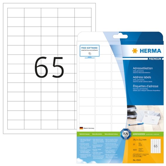 HERMA 4504 Adressetiketten Premium A4 38,1x21,2 mm runde Ecken w