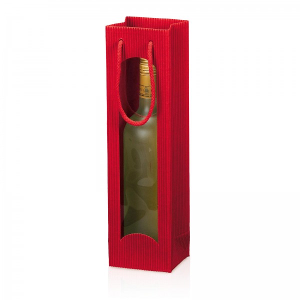 Tragetasche Geschenktüte für 1 Flasche 100x85 x 360 mm offene Welle Fenster Rot