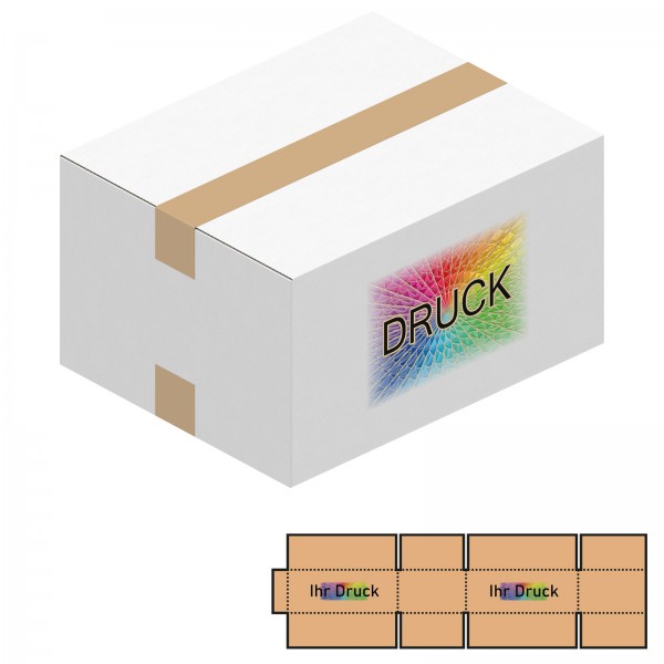 244x194x128 mm einwellige Kartons, weiß mit Digitaldruck