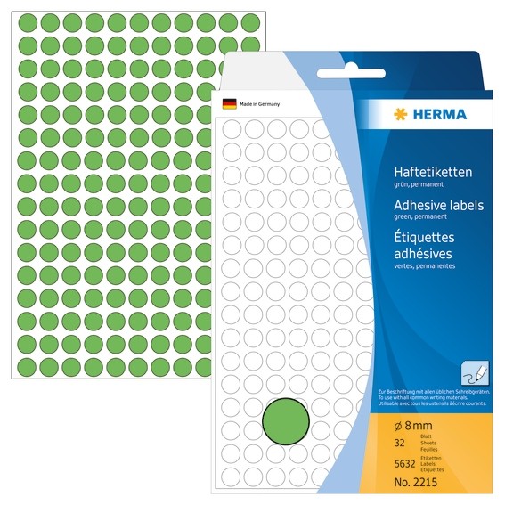 HERMA 2215 Vielzwecketiketten/Farbpunkte Ø 8 mm rund grün Papier