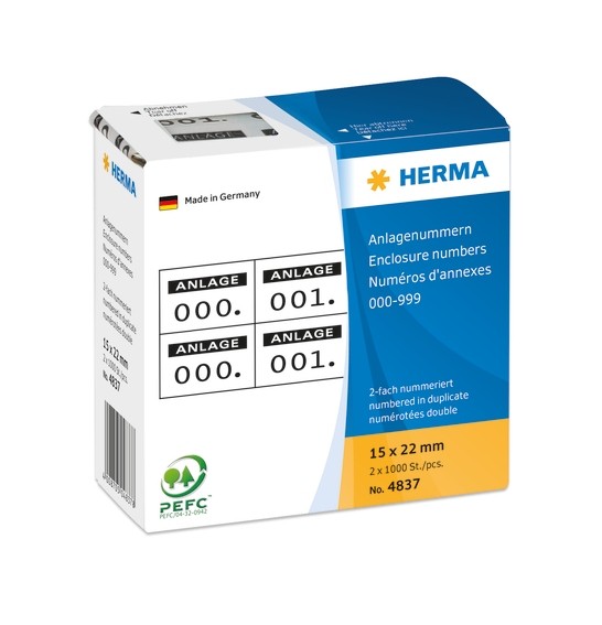 HERMA 4837 Anlagenummern selbstklebend 2-fach 15x22 mm Aufdruck