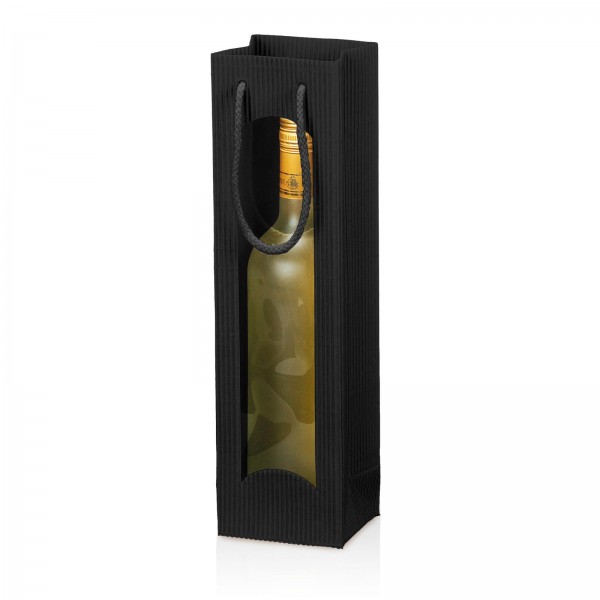 Tragetasche Geschenktüte für 1 Flasche 100x85x360 mm offene Welle Fenster Schwarz