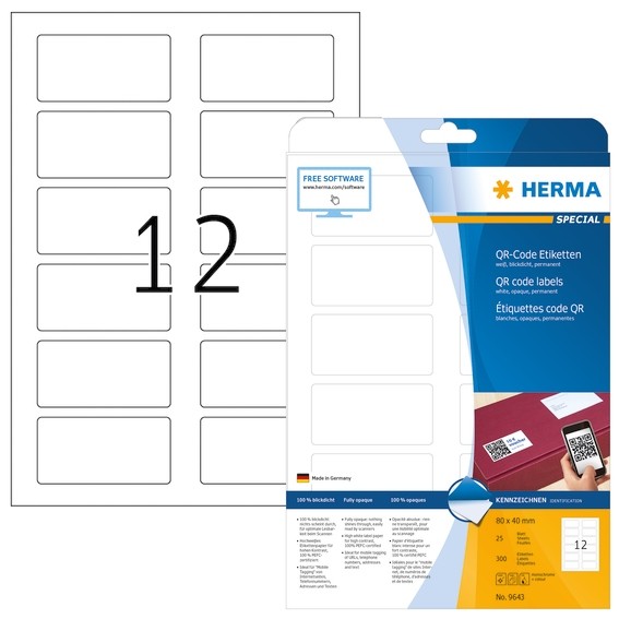 HERMA 9643 QR-Code Etiketten A4 80x40 mm weiß Papier matt blickd