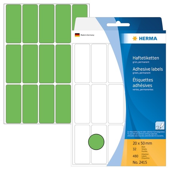 HERMA 2415 Vielzwecketiketten 20x50 mm grün Papier matt Handbesc