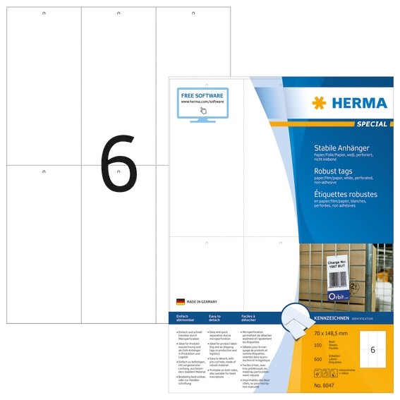 HERMA 8047 Stabile Anhänger A4 70x148,5 mm weiß Papier/Folie/Pap