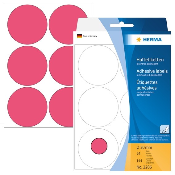 HERMA 2286 Vielzwecketiketten/Farbpunkte Ø 50 mm rund leuchtrot