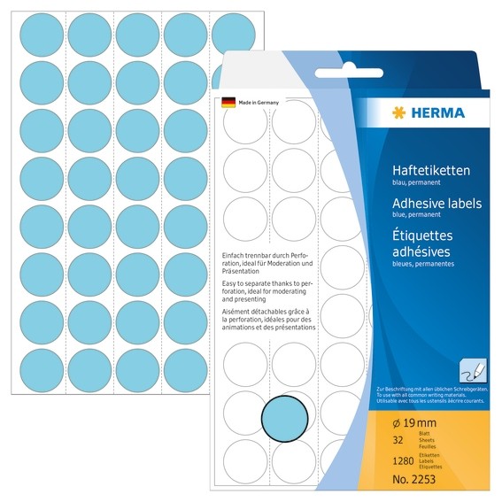 HERMA 2253 Vielzwecketiketten/Farbpunkte Ø 19 mm rund blau Papie