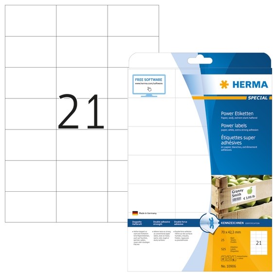 HERMA 10906 Etiketten A4 70x42,3 mm weiß extrem stark haftend Pa