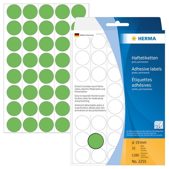 HERMA 2255 Vielzwecketiketten/Farbpunkte Ø 19 mm rund grün Papie