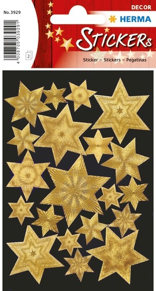 HERMA 3929 10x Sticker DECOR Sterne 6-zackig, gold, Gravurfolie