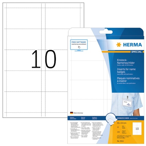 HERMA 9011 Namens-Einsteckschilder A4 90x54 mm weiß Karton nicht