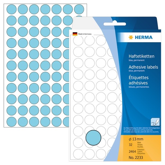 HERMA 2233 Vielzwecketiketten/Farbpunkte Ø 13 mm rund blau Papie