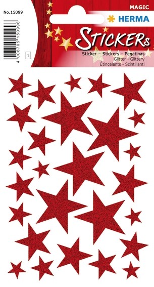 HERMA 15099 10x Sticker MAGIC Sterne Rot, Glittery