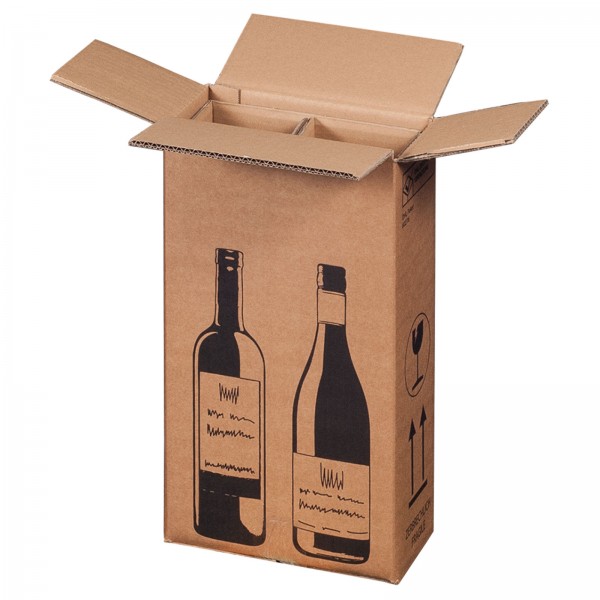 Flaschenkarton für 2 Flaschen mit PTZ-Zulassung (DHL/UPS), 204 x 108 x 368 mm
